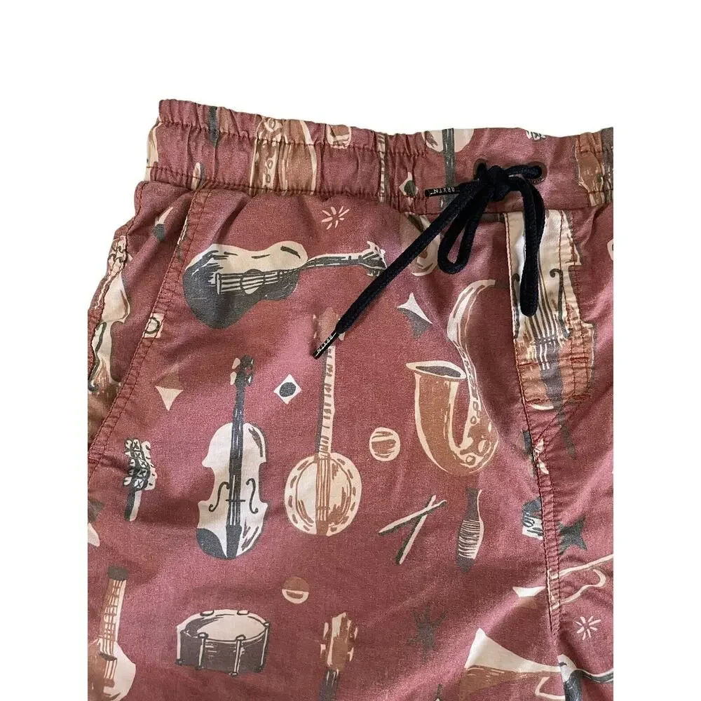 Brixton Board Shorts Mens Small Rust Musical Instruments Theme Surfer Swim #7337